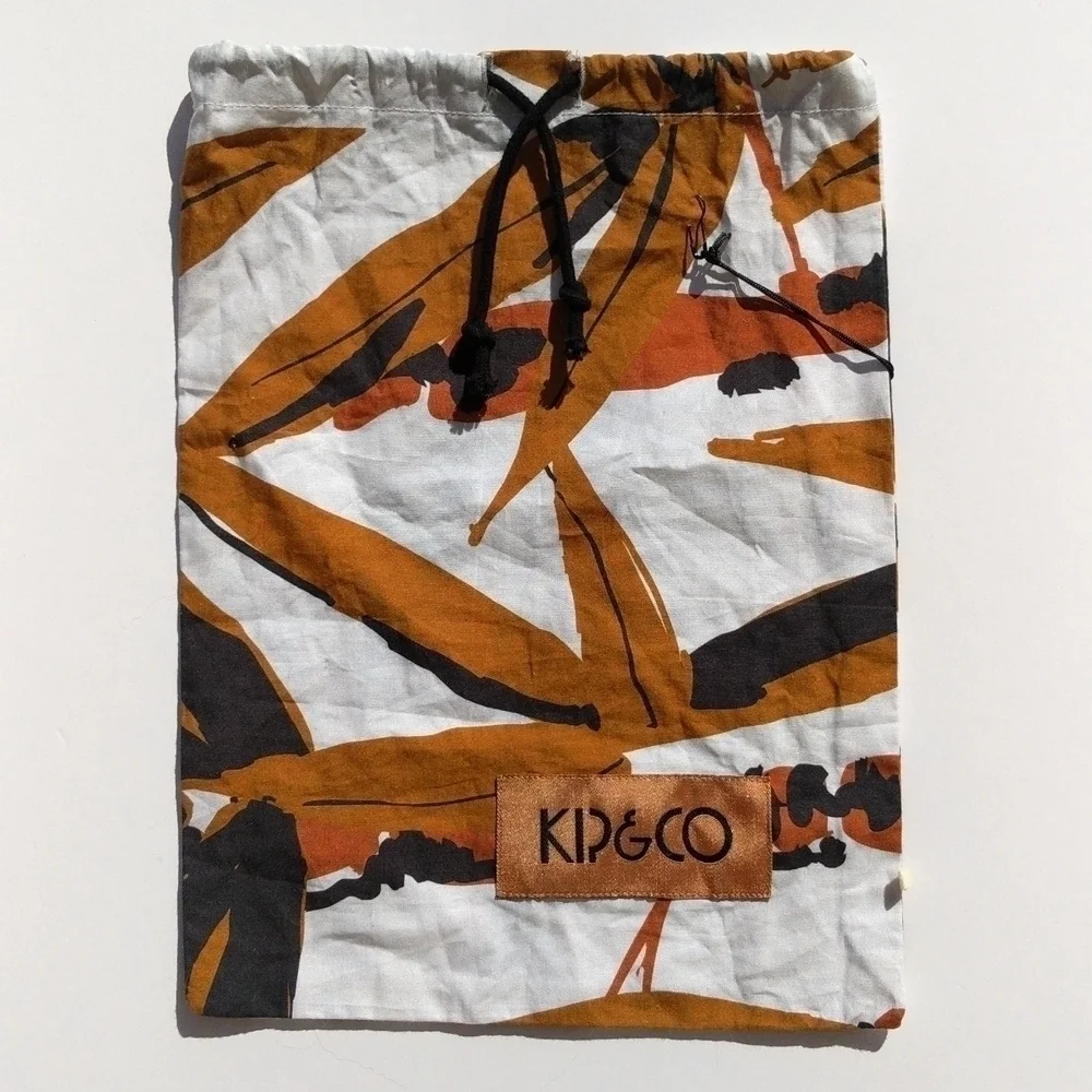 Kip & Co Small Brown Black & White Leaf Print Drawstring Cosmetic Bag